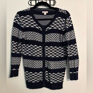 Merona Womens Navy White Cotton Sz Small Button Down Cardigan Textured Striped